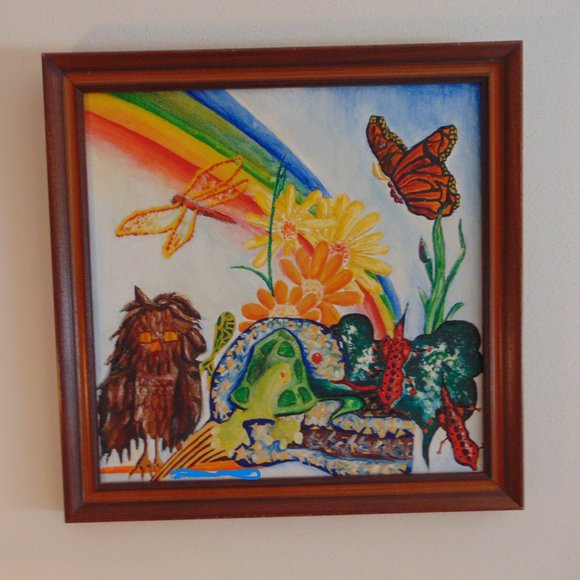 Nature Scene, Original Acrylic Painting, Wood Frame, 13 x 13 - Picture 2 of 6